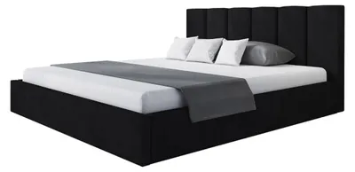 Produktbild von AlpiMeble Bett 90x200 - Polsterbett mit Bettkasten und Metallrahmen - Modern Betten - Weicher Jasminstoff - Kollektion Tokio, Schwarz