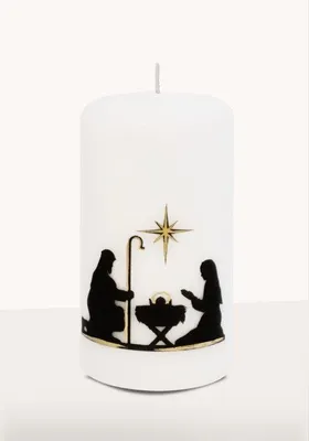 Produktbild von Weihnachtskerze Krippenmotiv schwarz/gold 140 x Ø 70 mm