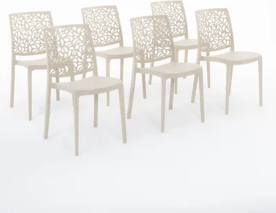 Immagine prodotto di set di 6 sedie impilabili in polipropilene con fibre di vetro per uso esterno e giardino, bar e ristoranti, cucina design moderno - ANNA - Crema