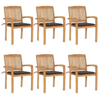 Produktbild von Stapelbare Gartenstühle mit Kissen 6 Stk. Massivholz Teak