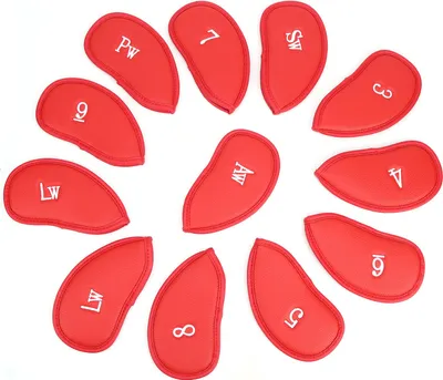Immagine prodotto di 12 pezzi/borsa coperture per la testa delle mazze da golf in ferro, protezione impermeabile, copertura per mazze da golf con numero rosso