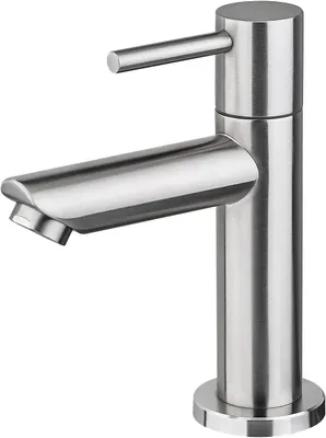 Immagine prodotto di Rubinetto per acqua fredda - Miscelatore monocomando per lavabo, ideale per bagni per ospiti - Acciaio inossidabile - Grigio