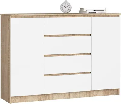 Image de BDW, Commode avec 4 tiroirs, 139x40x99 cm, K140, Chêne Sonoma / Blanc
