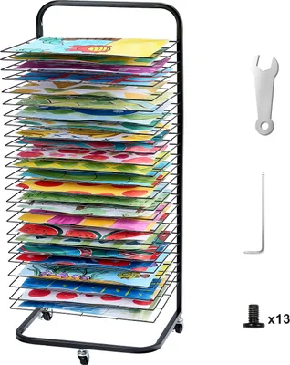 Zdjęcie produktu dla SucceBuy Art Trockengestell, 25 Regale, 17 x 13 x 39,4 Zoll, mit Rädern, Schwarz, SucceBuy Art Wäscheständer