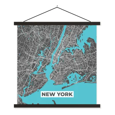 Produktbild von MuchoWow® Textilposter Stadtplan - Blau - New York - Karte 40x40 cm mit schwarzem Rahmen - Fotos