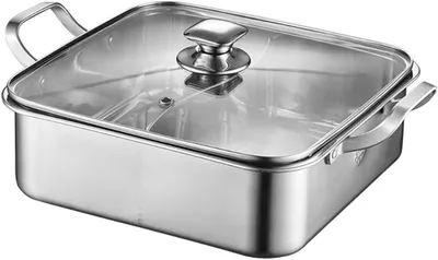 Produktbild von Edelstahl Kochtopf mit Deckel und Trennwand für Shabu Shabu und Familienessen