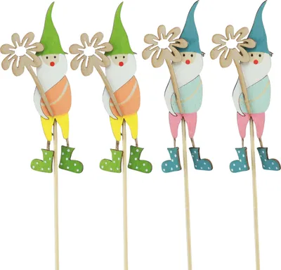 Produktbild von Zwerg Deko Blumenstecker Holz Sommer Gartenstecker 4×10,5cm 12 Stück