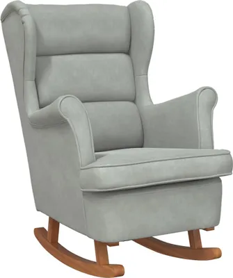 Image de Fauteuil à bascule "Horschbach" en velours, bois massif gris clair. Dimensions (L/H/P) 78x97x93 cm