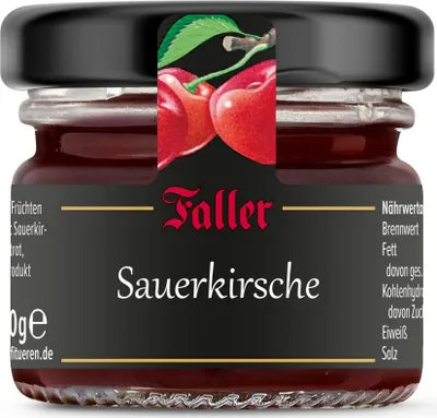 Produktbild von 60x FALLER Schwarzkirsch-Konfitüre (feine Marmelade , je Glas 30 g)