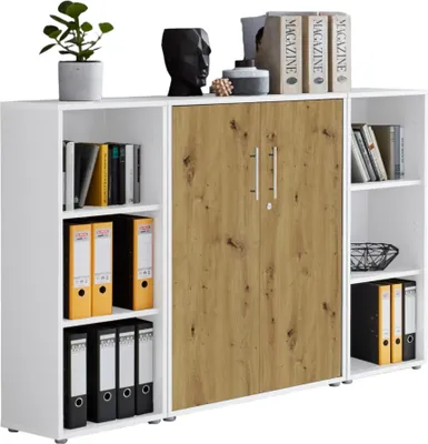 Produktbild von Aktenschrank TABOR 2 in weiß / Artisan Eiche, Schrankwand, Büroschrank, abschließbar, Metallgriffe