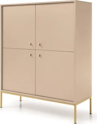Produktbild von 4-türig Kommode für Wohnzimmer Vintage I Beige Highboard mit 8 Regalen B 103 x H 125 x T 39 cm Vintage-Stil Halbschrank, Farbe: Beige, Beinfarbe: Gold