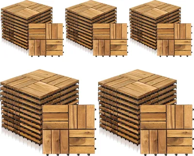 Produktbild von Izrielar 55 Stück Holzfliesen 12-Latten 5 qm, 30x30cm Terrassenfliesen Klickfliesen Balkonfliesen mit Drainagensystem, Wetterfest aus Akazienholz