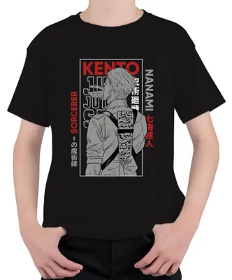 Imagen del producto de Camiseta retro uni para niños, diseño de Jujutsu Kaisen, con la imagen de Kento Nanami, estilo anime, color , talla 116