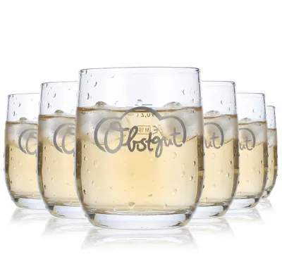 Produktbild von 6x Obstgut Saft Glas 0,2l Tumbler Saftgläser Fruchtglas Graues Logo