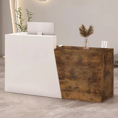 Obrázok produktu pre Pult s zásuvkou a odkladacími priehradkami, rozmer 150x42x100 cm, biela farba + drevo s povrchovou úpravou