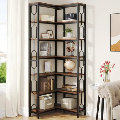 Produktbild von Eck-Bücherregal 7-stöckig Holz Metall Braun