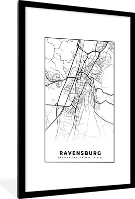 Produktbild von MuchoWow® Gerahmtes Poster Karte - Karte - Revensburg - Stadtplan 60x90 cm - Poster mit Schwarzem Bilderrahmen Wandposter Rahmen Foto Bilder - Dekoration - Wandposter Wohnzimmer - Hochwertig