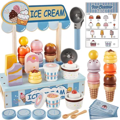 Immagine prodotto di Set gelato giocattolo - Gelati in legno su stecco - Impilabili - Per bambini dai 2 anni
