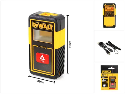 Produktbild von DeWALT Distanzmesser Mini DW030PL - Taschen-Entfernungsmesser inklusive Li-Ionen Batterien und USB-Ladekabel