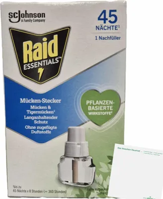 Produktbild von Raid Essentials Mücken-Stecker 45 Nächte Nachfüller (32ml Packung) + usy Block