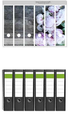 Produktbild von Wallario 6 Stück breite Ordner inkl. Klebeetiketten mit Motive Pinke Blumen auf Holz -  Set mit Rückenschildern / Ordnerrücken Stickern