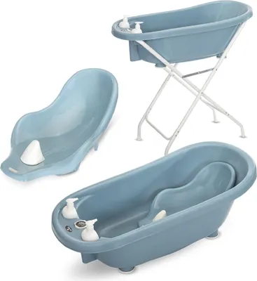 Produktbild von Lorelli Babybadewannen-Set Babybadewanne 88 cm Badesitz Badewannenständer Ablauf dunkelblau