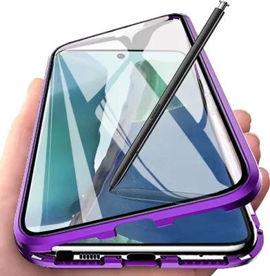 Image de Galaxy Note 20 Case, coque en verre trempé avec adsorption magnétique, cadre métallique, étui de protection complet pour Samsung Galaxy Note 20 Violet
