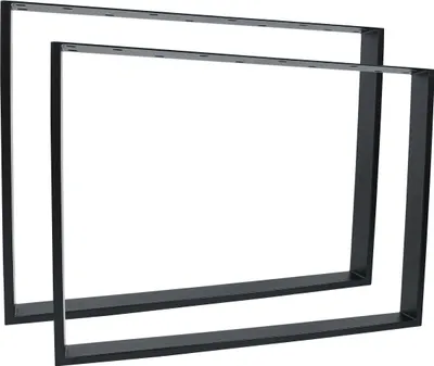 Two black metal table legs are shown against a white background.