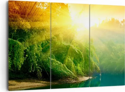 Produktbild von Bild auf Leinwand - Leinwandbild - Tropen Bäume Fluss - 165x110cm - Wand Bild - Wanddeko - Leinwanddruck - Bilder - Kunstdruck - Wanddekoration - Leinwand bilder - Wandkunst - CE165x110-0166