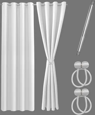 Produktbild von COZYOR Praktisches Set ohne Bohren: 2x Vorhang + 1x Klemmstange (silber) + 2x Raffhalter, 160x135cm , weiß