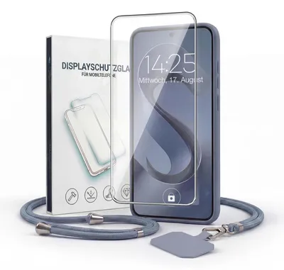 Produktbild von Handyhülle für Samsung Galaxy A53 5G mit Handykette und 9H Displayglas Displayschutz Band Kordel Hülle Case Schutzhülle Lavendelblau Blau
