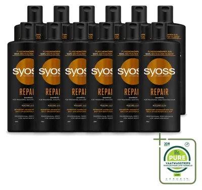 Image de 12 flacons de shampooing réparateur Syoss - pour les cheveux abîmés et fragilisés - 440 ml - Lot de 12