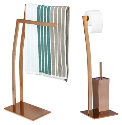 Produktbild von 2 tlg Bad Set WIMEDO, Handtuchhalter freistehend, WC Garnitur ohne Bohren, Toilettenpapierhalter Kupfer, Toilettenbürste