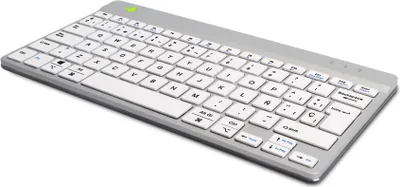 Produktbild von R-Go Tools Ergonomische Tastatur R-Go Compact Break, kompakte Tastatur mit Pausensoftware, QWERTY (ES), Bluetooth, Weiß, Kabellos, Bluetooth, Scherenschalter, QWERTY, Weiß