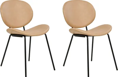 Produktbild von BELIANI Esszimmerstühle 2er Set Sandbeige aus Kunstleder Schwarze Beine Modernes Retro Design für Esszimmer