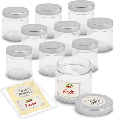 Produktbild von itenga Set 10 Marmeladengläser rund 212ml mit Sticker KIRSCHE Landhausstil