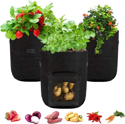 Image de 3 pièces Sac de plantation Réutilisable Sac de plantation de pommes de terre Sac de plantation de tomates Sac de plantation durable pour fleurs plantes légumes (10 gallons, noir)
