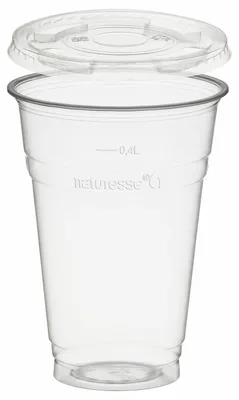 Produktbild von 50x Trinkbecher 400ml + Deckel flach ohne Loch aus PLA