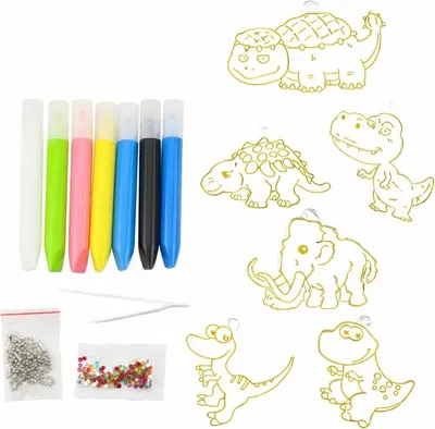 Zdjęcie produktu dla Zestaw kreatywny breloki witrażowe Dinozaury 6szt