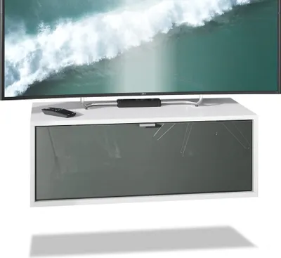 Produktbild von Vladon TV Board Lana 80 Hängeschrank Lowboard 80 x 29 x 37 cm,  Germany, Korpus in Weiß matt, Fronten in Grau Hochglanz | Große Farbauswahl