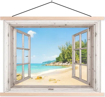 Produktbild von MuchoWow® Textilposter Aussicht - Strand - Sand 150x113 cm mit holzfarbenen Rahmen - Poster