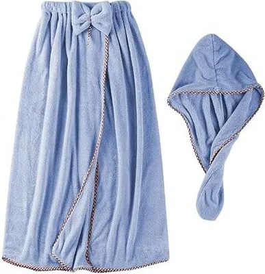 Image de ASKSA Kilt de sauna Femme Peignoir de bain Drap de douche Spa Plage Natation Serviette douce et absorbante, 88cm*150cm, Bleu