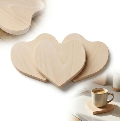 Immagine prodotto di SET tavola di legno a forma di cuore | 3 pezzi | sottobicchieri per San Valentino