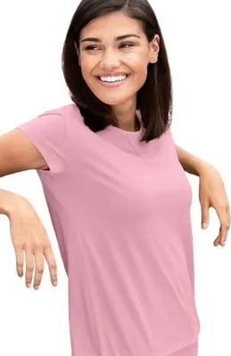 Produktbild von Lose sitzendes Damen-T-Shirt, 100% Baumwolle, unbedruckt, einfarbig, 150g/m2, Farbe rosa, Größe S