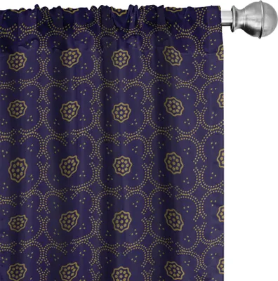 Immagine prodotto di ABAKUHAUS Tende orientali, tende, motivo astratto di Arching Dots Motivi floreali Stile vintage, 2 pezzi 75 x 225 cm, indaco scuro Cachi scuro