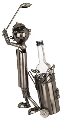Flaschenhalter Golfspieler, Metall, 42x26 cm, gebürstet, blau