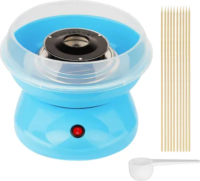 Produktbild von Zuckerwattemaschine Set Automat Zuckerwattegerät mit 10 Zuckerwatte Stäbchen & Messlöffel 500W Blau