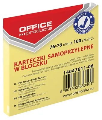 Obrázok produktu pre Bloczek samoprzylepny Office Products 76x76mm 1x100 kart.