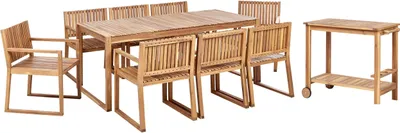 Produktbild von BELIANI Gartenmöbel Set 10-Teilig Hellbraun es Akazienholz Runstikal Modern Gartentisch 180x90 cm mit 8 Stühlen und Teewagen Terrasse