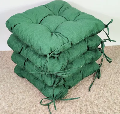 Produktbild von Set 4 x Stuhlkissen/Sitzkissen Lara 38 x 38 cm Dicke 8 cm, Fb. Colore Colore Verde Scuro (dunkel grün) mit Schleifen